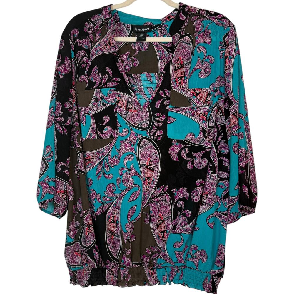 Lane Bryant Multicolor Sheer Paisley Print‎ 3/4 sleeve Blouse Size 18/20